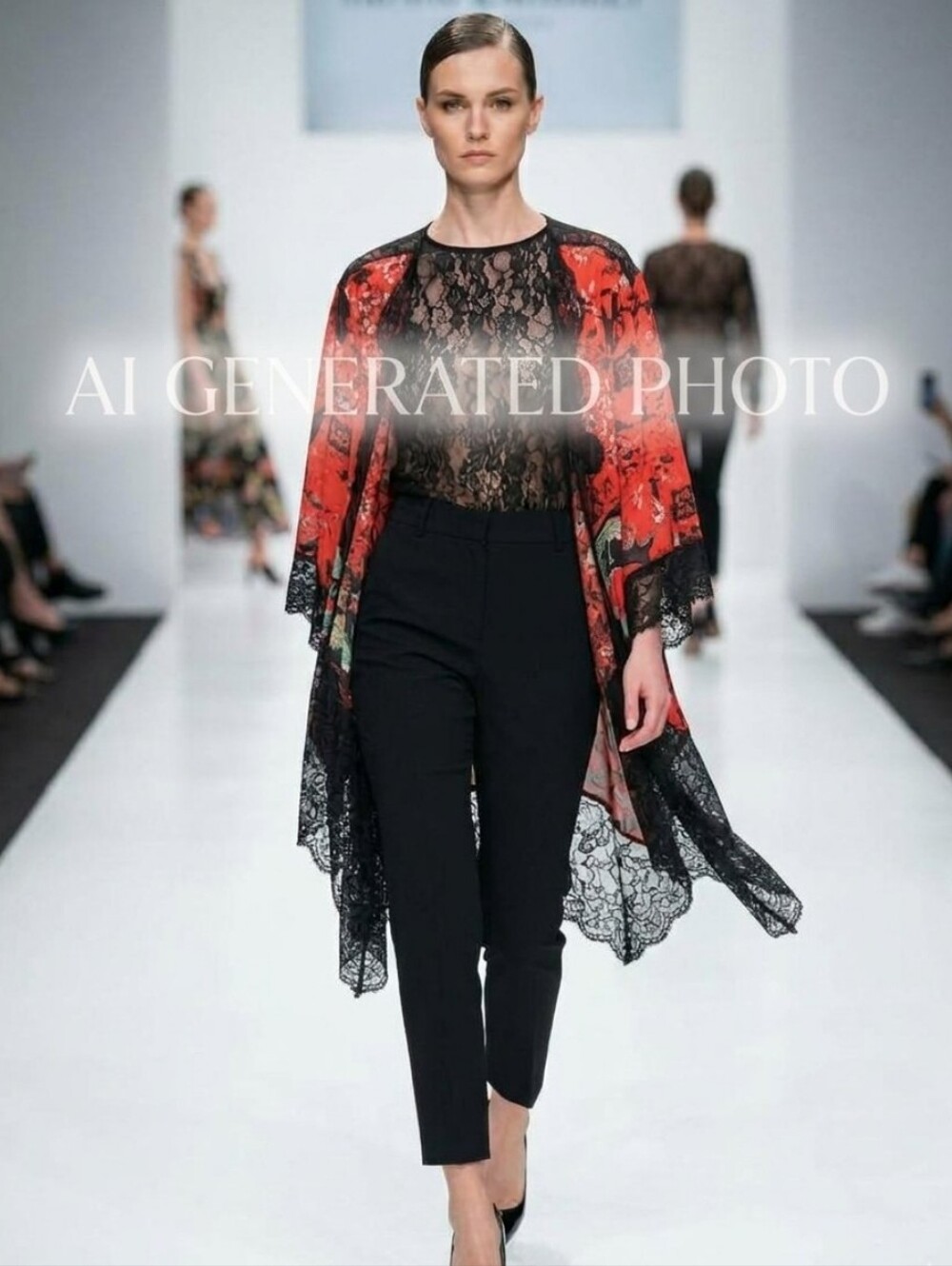 Sheer Floral Ruffle Wrap in Red and Black